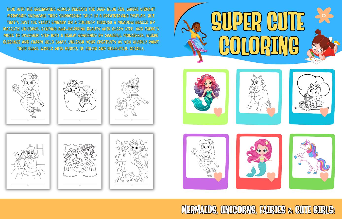 FAIRIES, MERMAIDS & UNICORNS CUTE COLORING BOOK (110 PAGES)