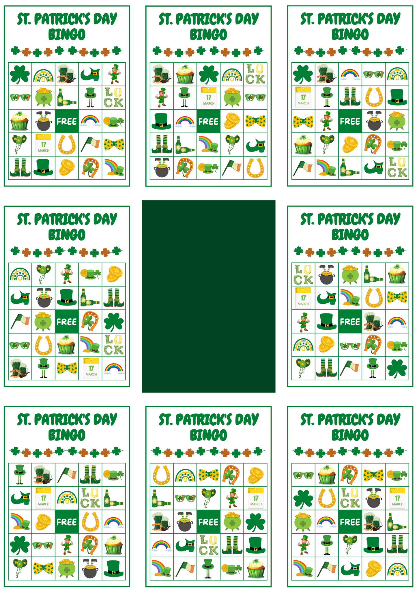 ST. PATRICK'S DAY BINGO TEMPLATE SET