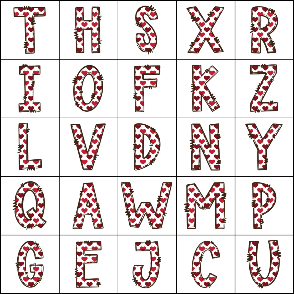 VALENTINE-THEMED ALPHABET BINGO TEMPLATE SET