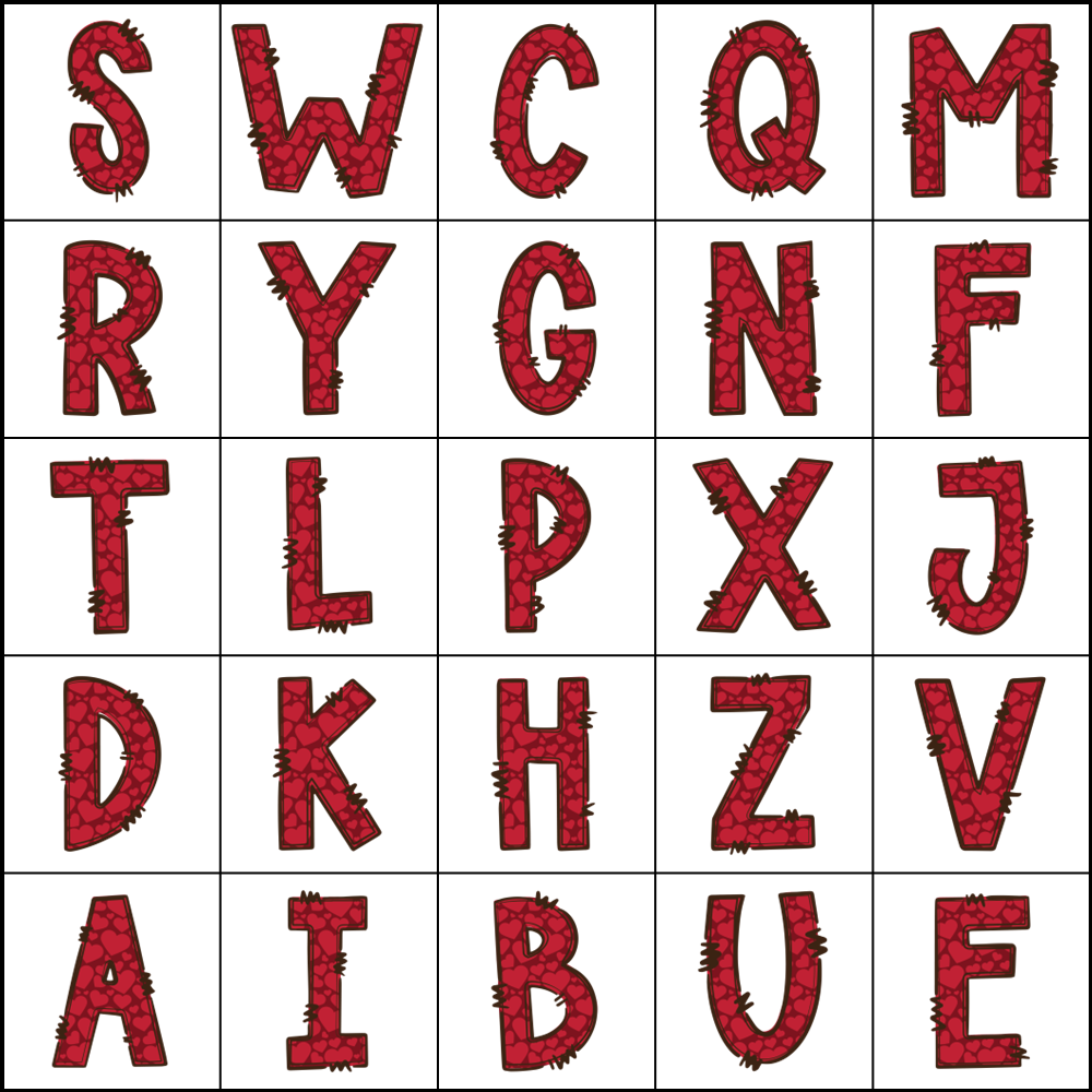 VALENTINE-THEMED ALPHABET BINGO TEMPLATE SET