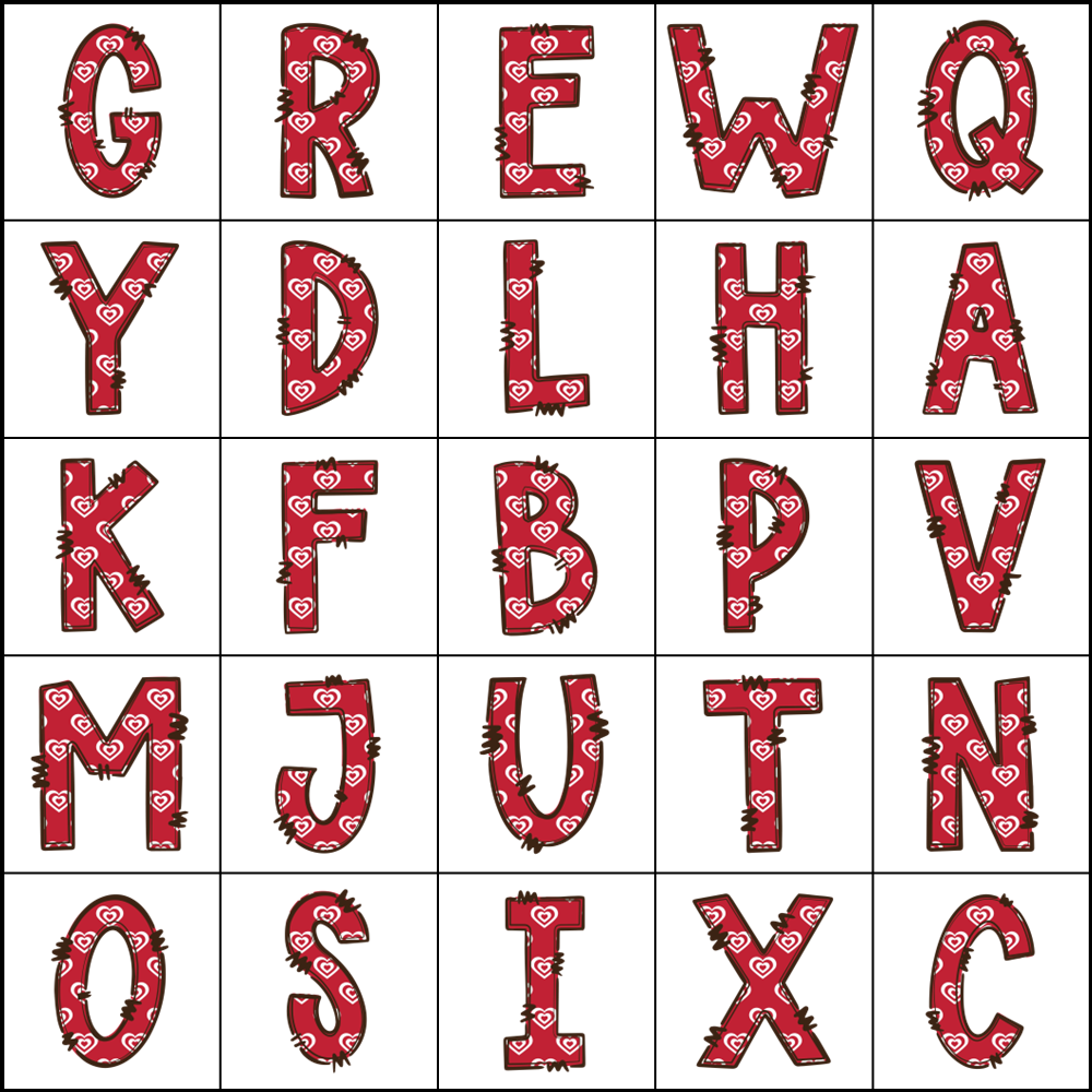VALENTINE-THEMED ALPHABET BINGO TEMPLATE SET
