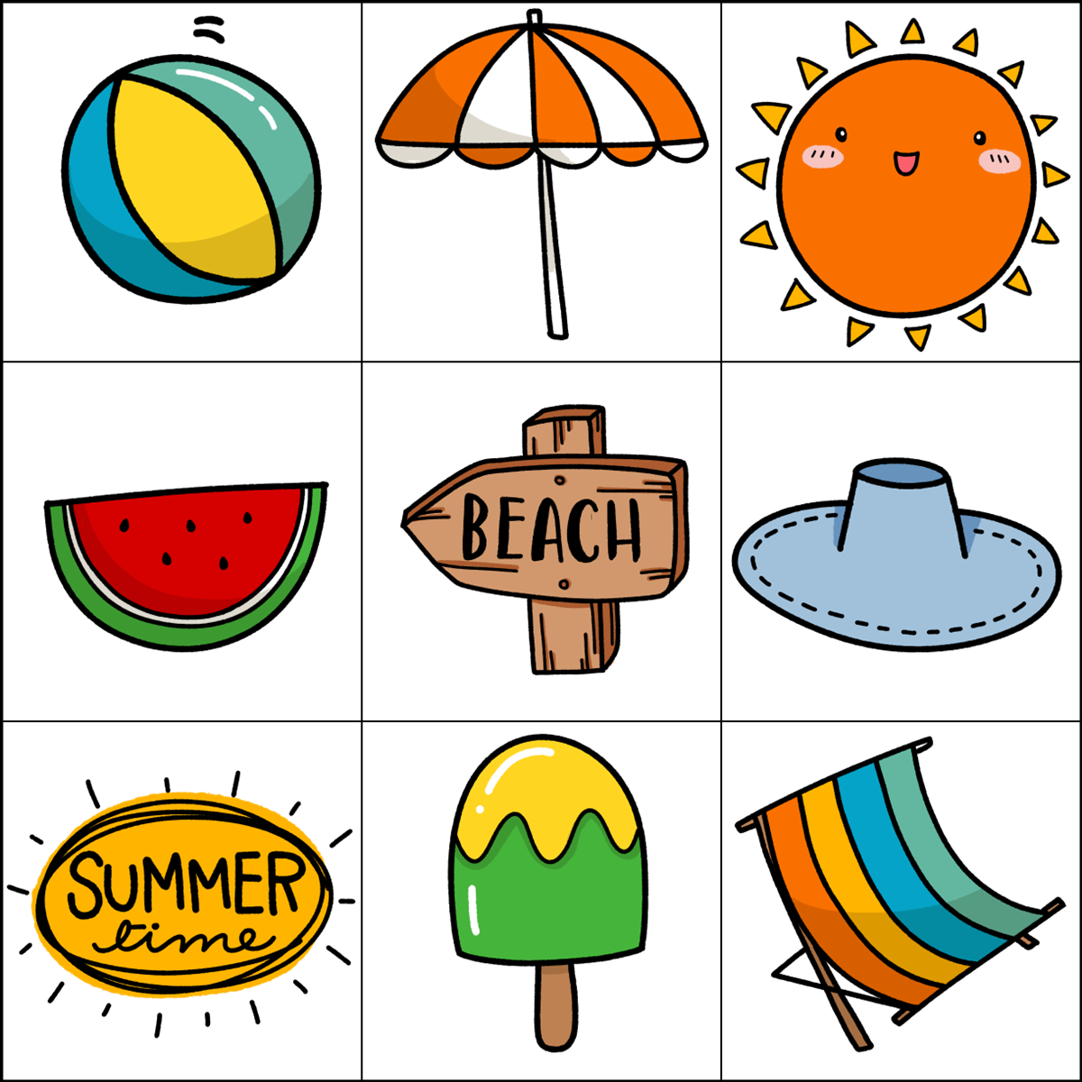 Simply Love PLR Summer Bingo Template Set 3 X 3