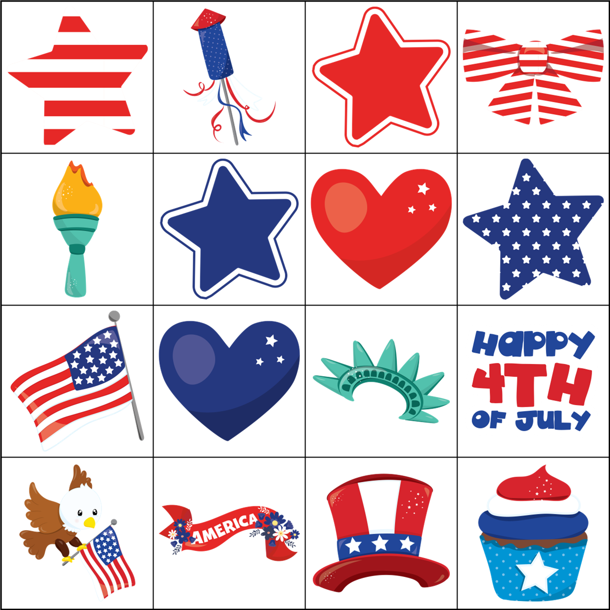 4th of July Bingo Template Set