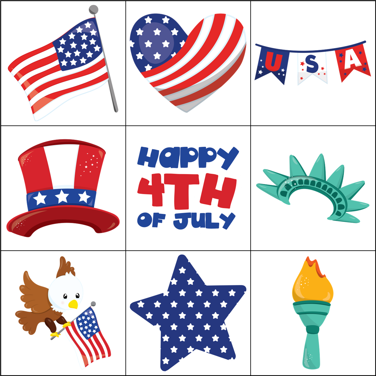 4th of July Bingo Template Set