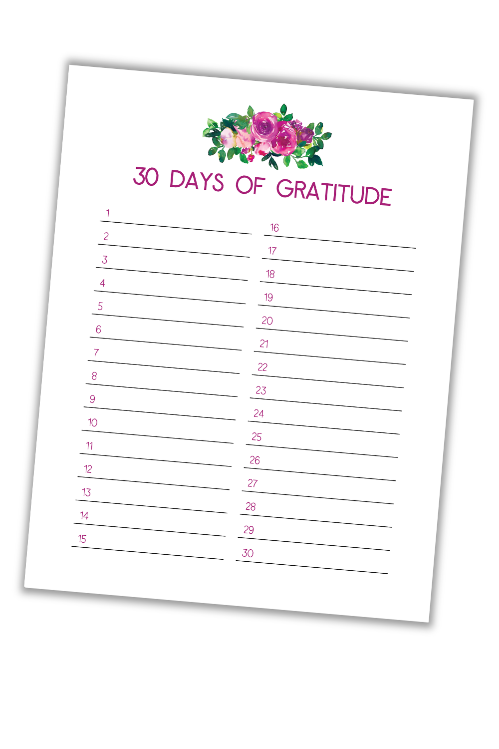30 Days of Gratitude Template
