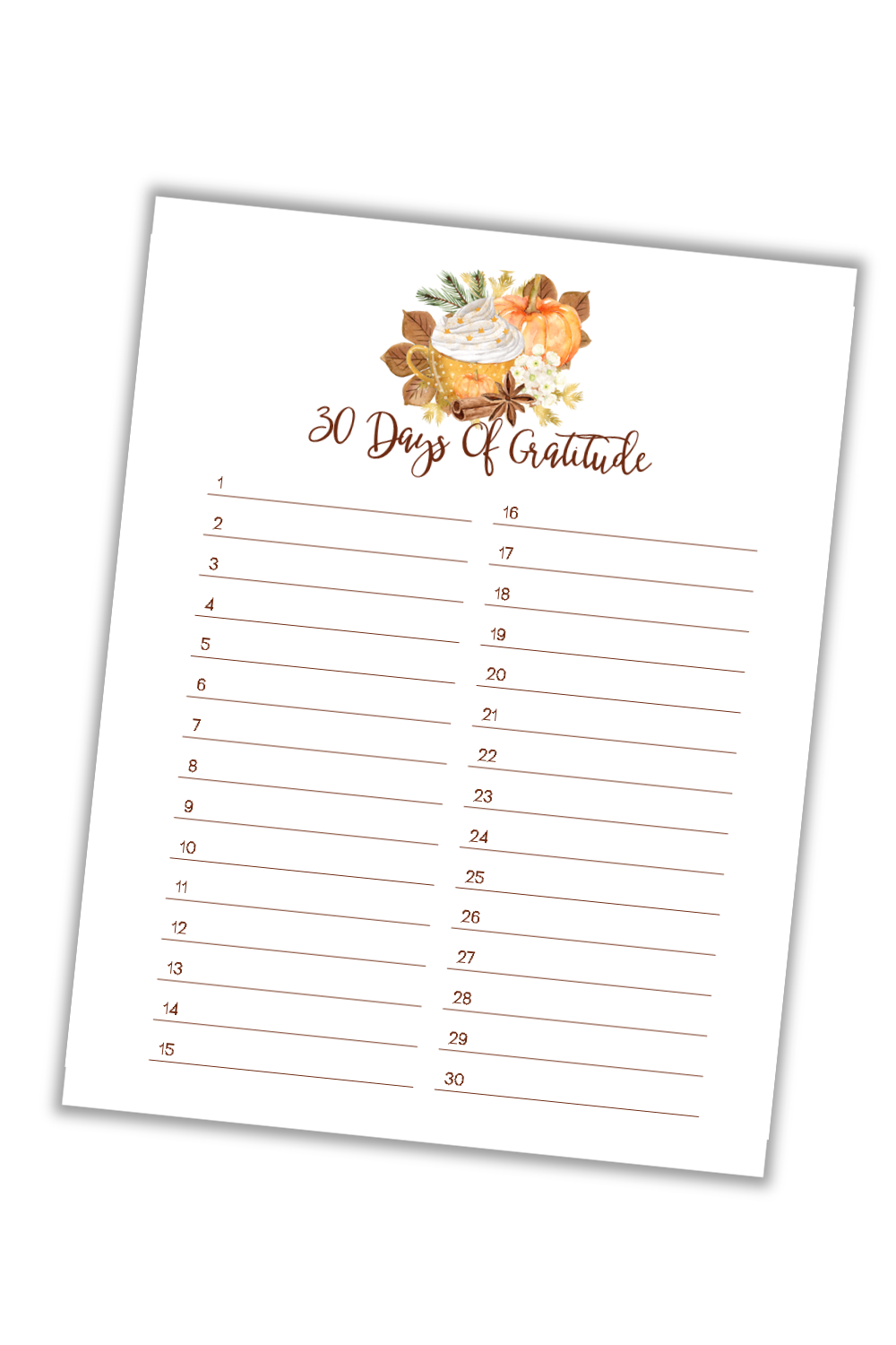 30 Days of Gratitude Printable