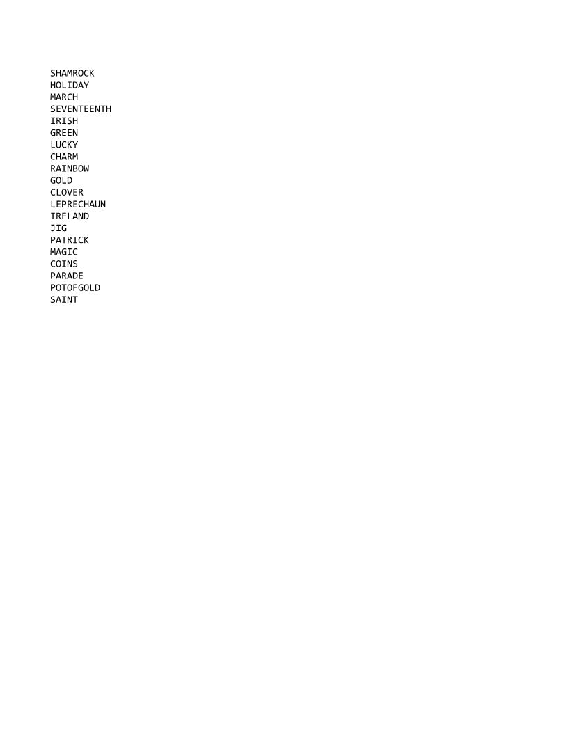 Simply Love PLR St. Patrick's Day Word Search Template