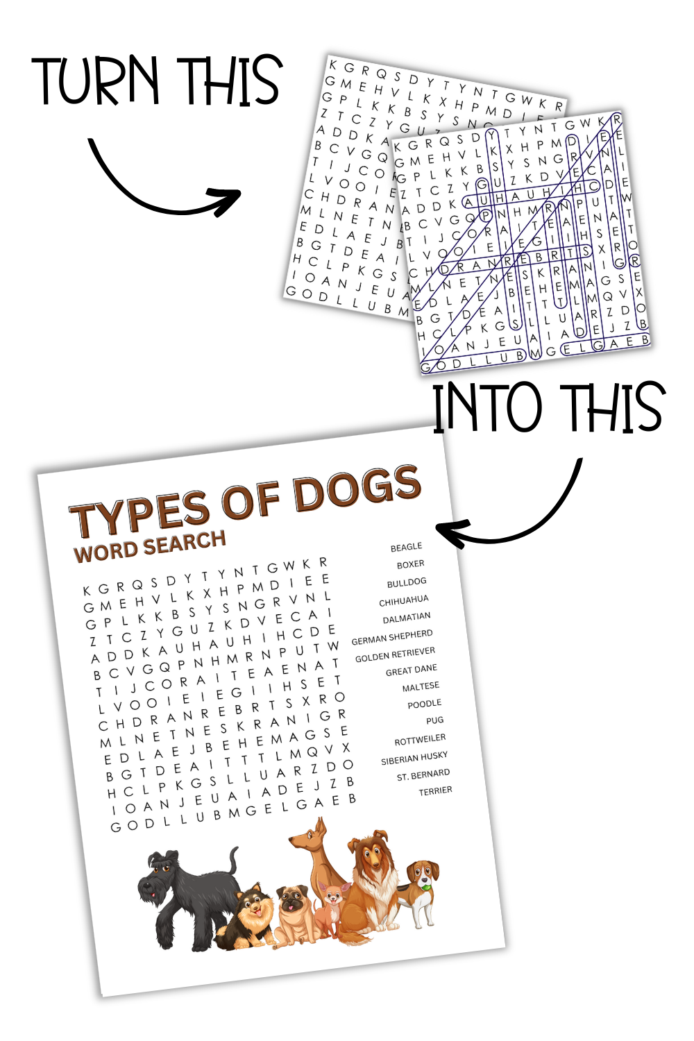 Simply Love PLR Types of Dogs Word Search Templates