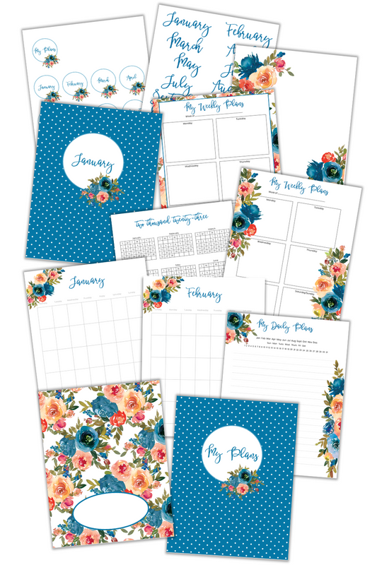 Blue Floral Planner