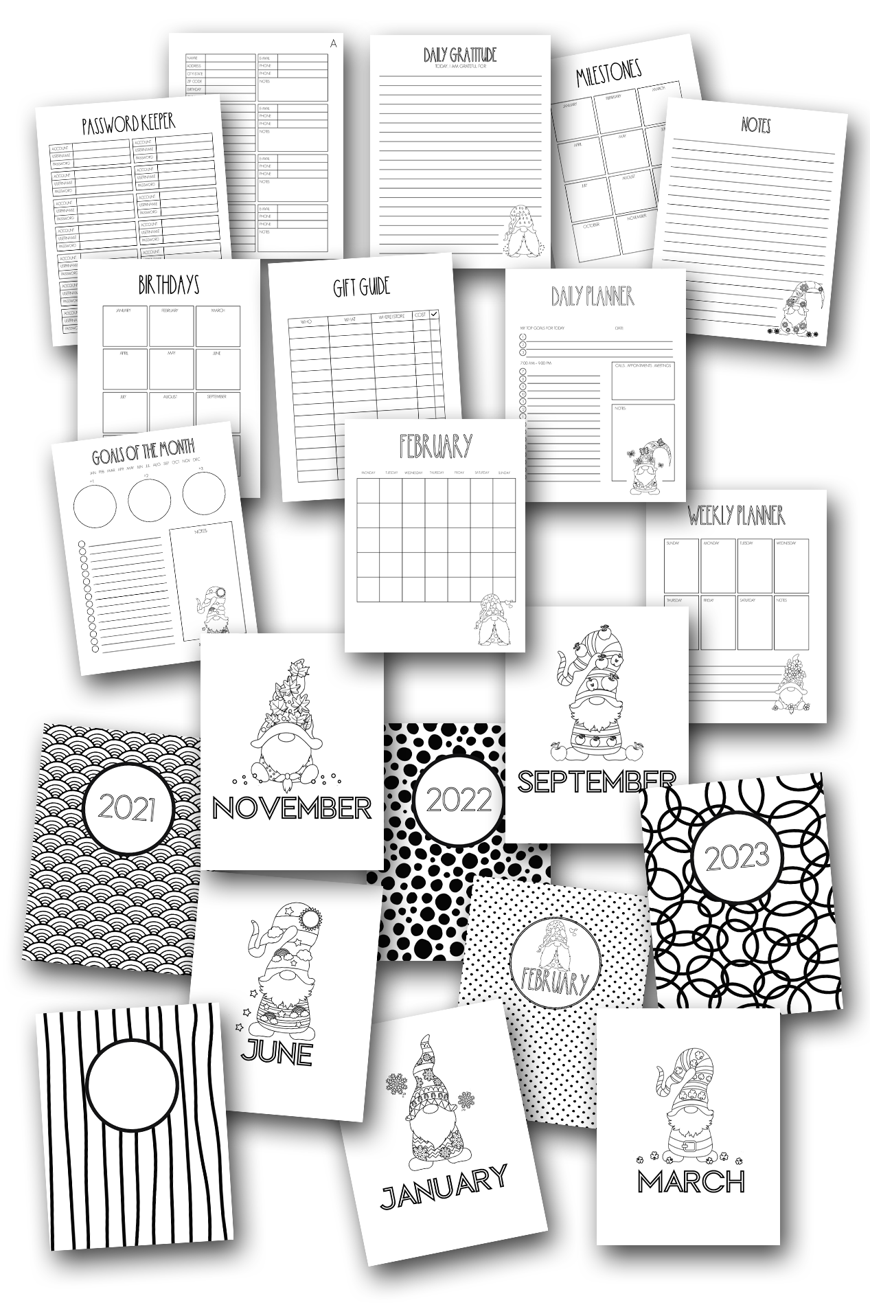 Year of the Gnome Coloring Home Organization Planner Journal