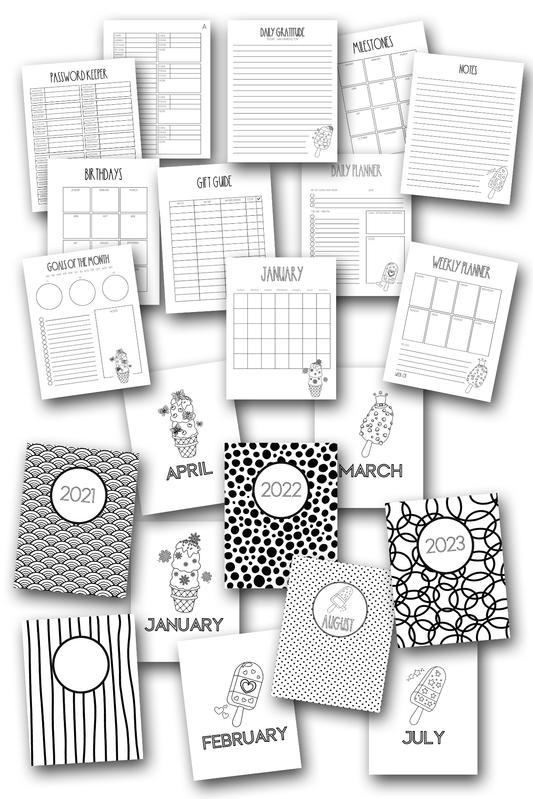 Year of the Ice Cream Coloring Home Organization Planner Journal