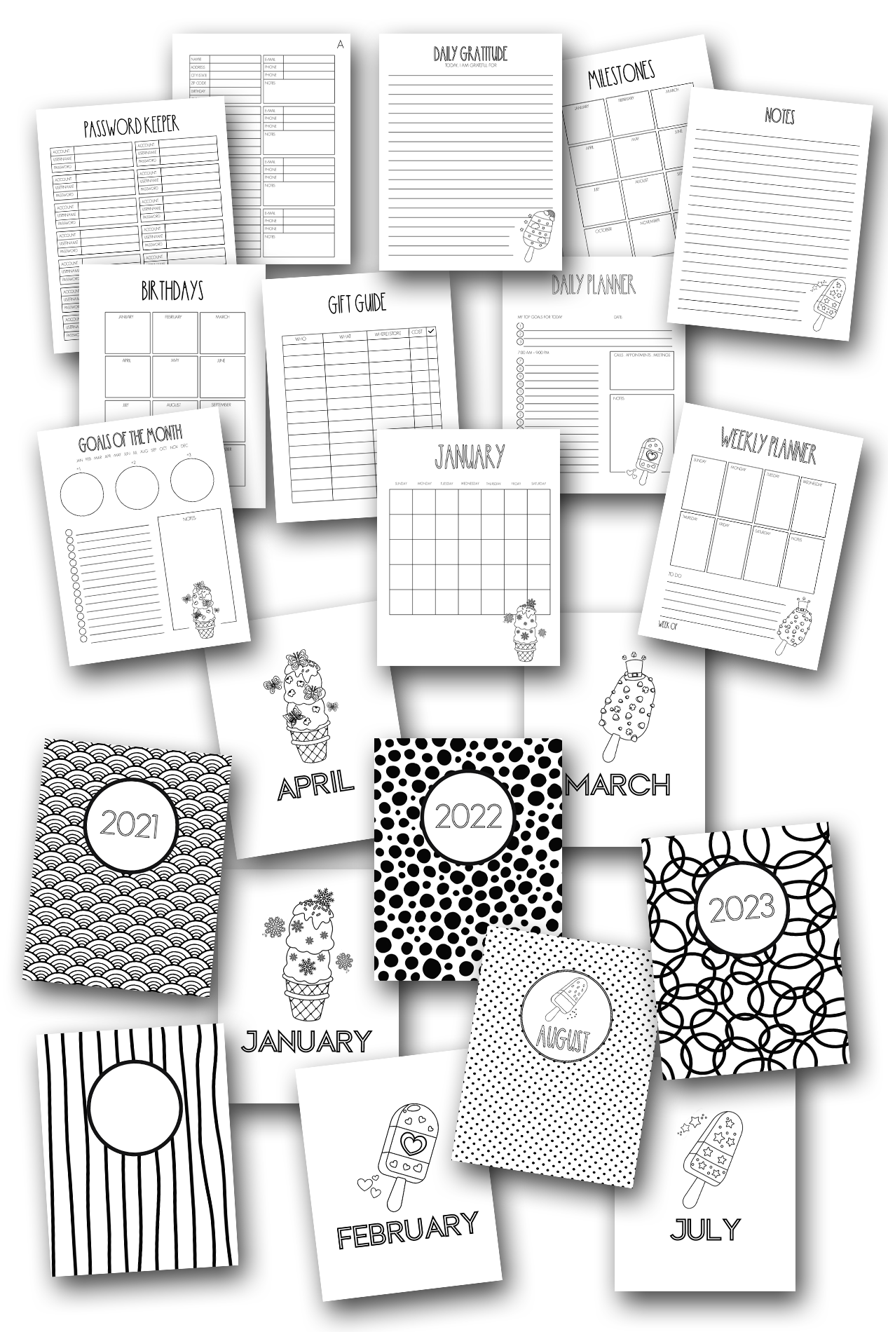 Year of the Ice Cream Coloring Home Organization Planner Journal