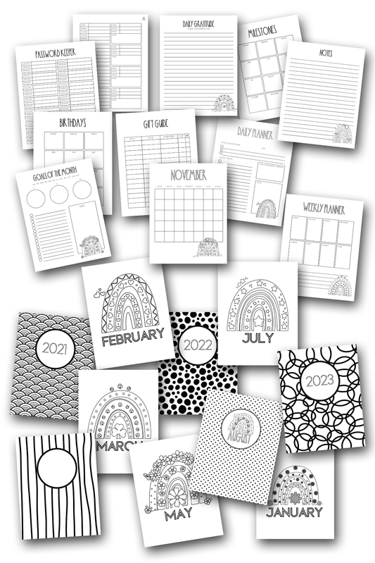 Year of the Rainbow Coloring Home Organization Planner Journal