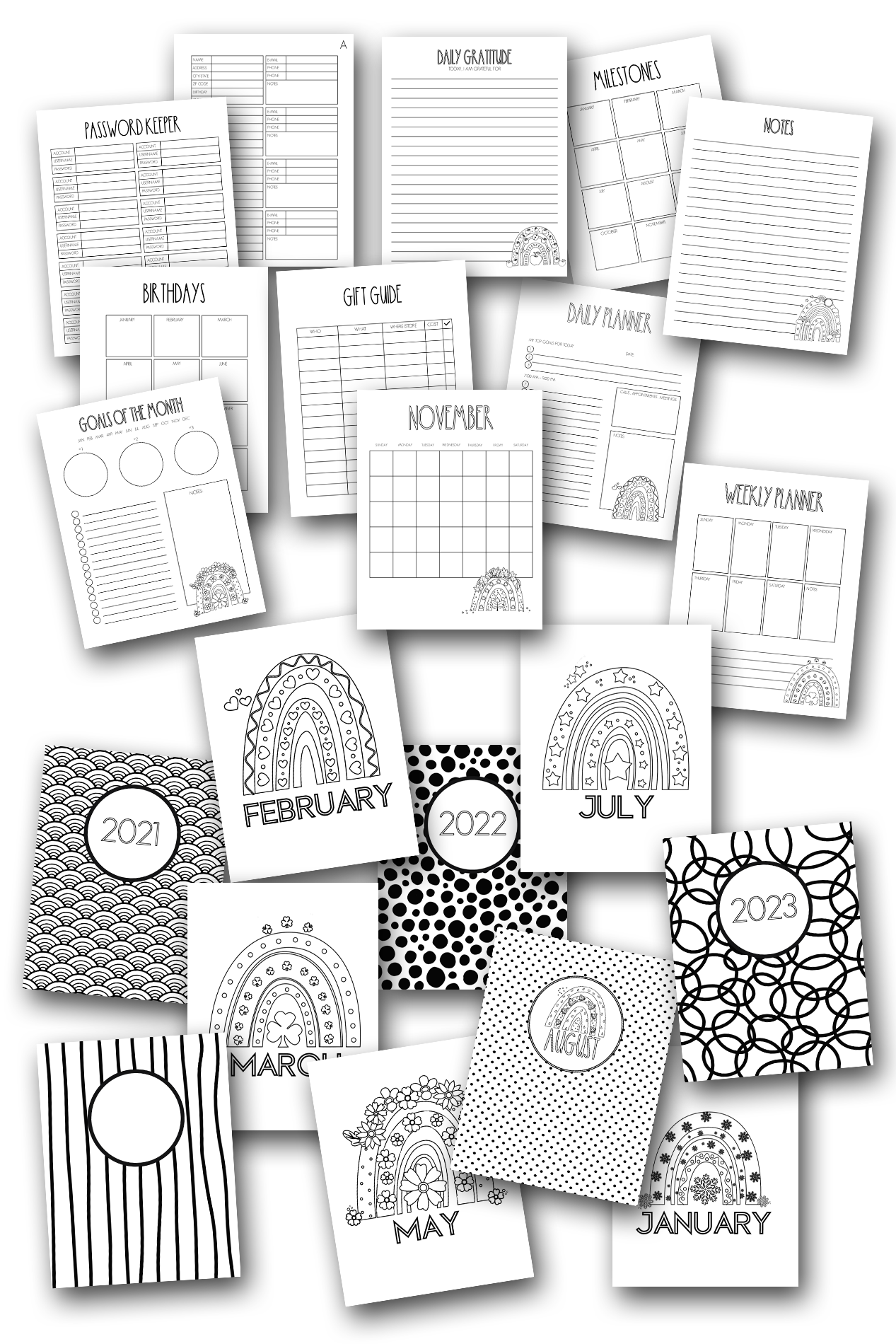 Year of the Rainbow Coloring Home Organization Planner Journal